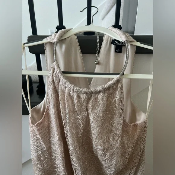 SLNY Shimmery Champagne Dress with Fringe - Picture 4 of 9